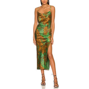 Camila Coelho 'Dezeray' Green Satin Criscross Back Straps Slip Maxi Dress Size